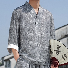2025春季新款男装新中式汉服衬衣风复古禅服盘扣衬衫C97-P95，男装衬衫，电商B277(原6028)