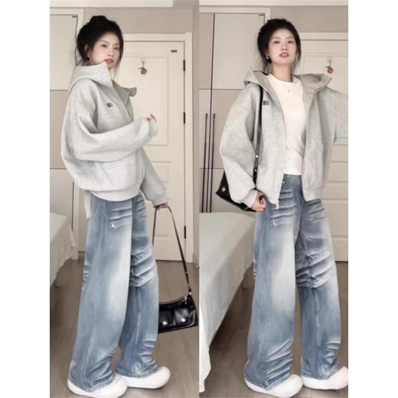 灰色连帽卫衣短外套女春秋2025新款早秋季穿搭巨好看韩系上衣,女装短外套,星座506A