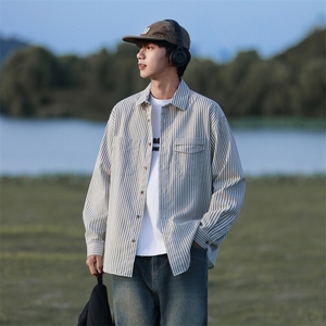 SJ-217-2-CS24415-特P45 cityboy日系条纹长袖衬衫工装衬衣外套男图片