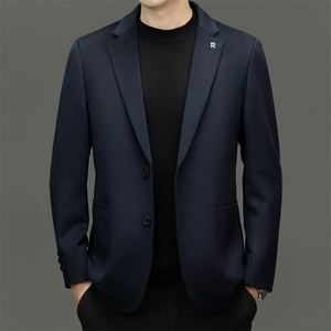 2025高端中年绵羊毛西服男秋款羊毛双面呢西服外套中老年西装,男装西服,钱塘723