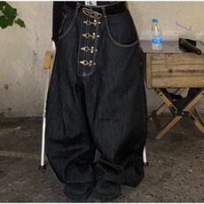 美式复古水洗牛仔裤男款直筒宽松弯刀阔腿痞帅高级感裤子潮流百搭，男装牛仔裤，星座506A