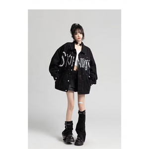1506/QY80350/P44美式复古白色潮牌宽松泼墨薄款情侣夹克外套图片