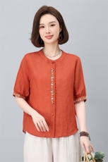 棉麻休闲女夏装2025夏季新款妈妈洋气时尚宽松衬衫苎麻，女装衬衫，涵誉