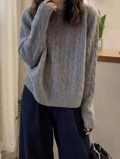2025年秋季单件通勤长袖圆领套头时尚百搭，女装针织衫/毛衣，德聚羊绒