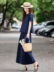 春夏设计感捏褶泡泡袖气质减龄短袖上衣阔腿裤休闲通勤套装女，女装套装/套裙，水衣源