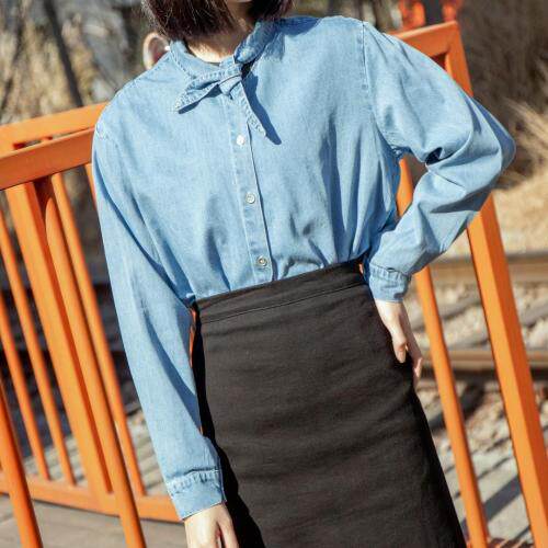 打结牛仔衬衫，超美，超百搭，女装衬衫，轩之秀