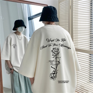 量大优 重磅220克华夫格短袖T恤 玫瑰花印花HT3126-P20图片