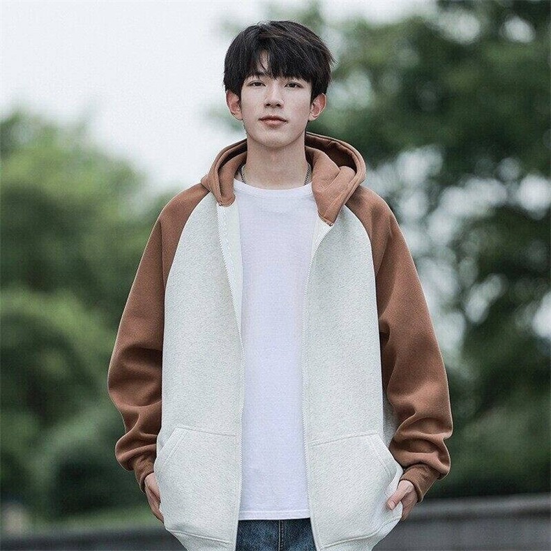 光板二开GSY967-特P36开衫卫衣男春秋款潮牌宽松连帽外套撞色,男装卫衣,电商D310B