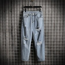 XZ103A-k701-P48-限价78网格日系大码破洞牛仔肥仔,男装牛仔裤,星座103A