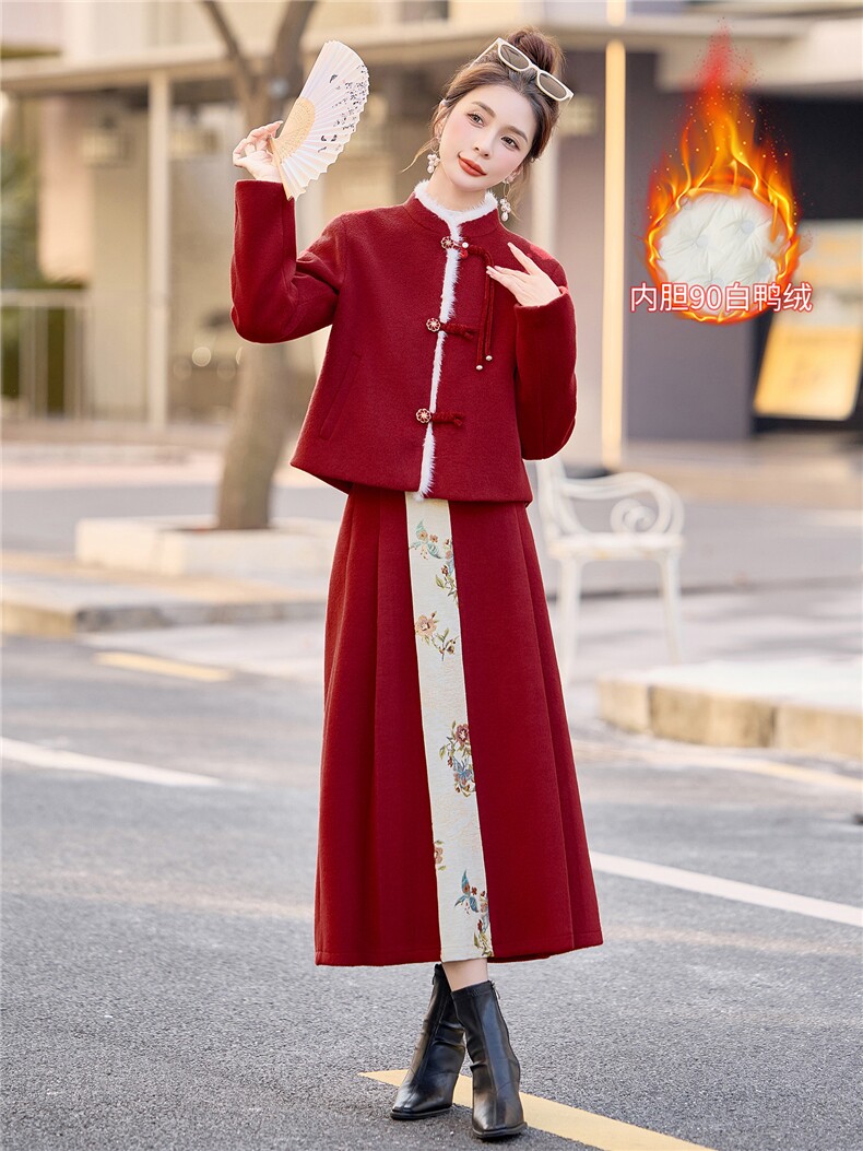 现货新中式提花90羽绒服套装纯色女2025冬季新款超好看保暖女,女装套装/套裙,韩宇舍