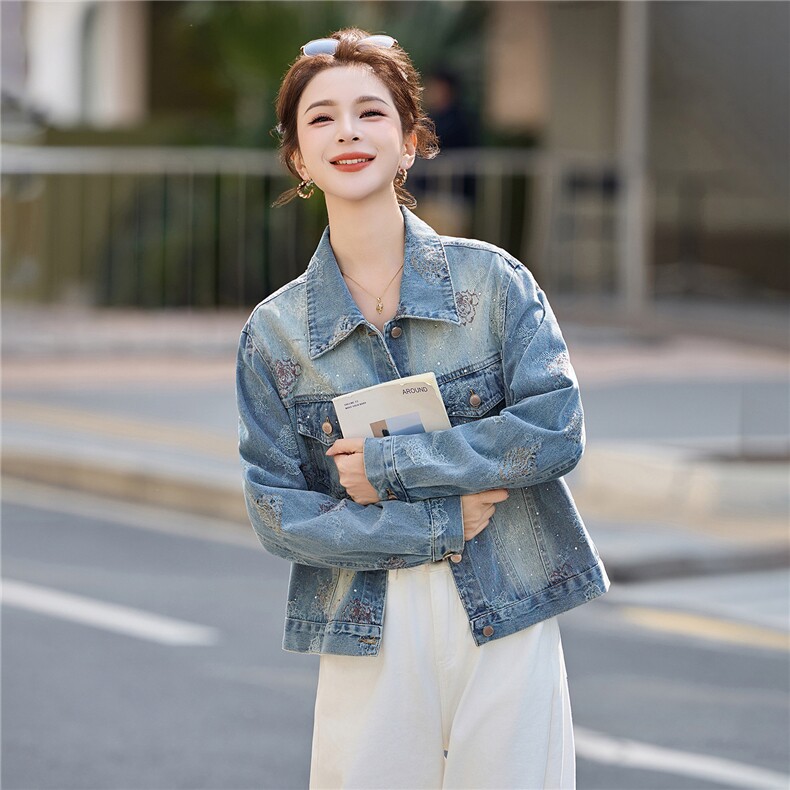 『现货』复古牛仔小香外套2026时尚刺绣小众复古立领短款夹克上衣,女装短外套,意芙