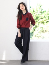 2025年秋季时尚优雅撞色翻领大码套装，女装套装/套裙，依恋蒂丝