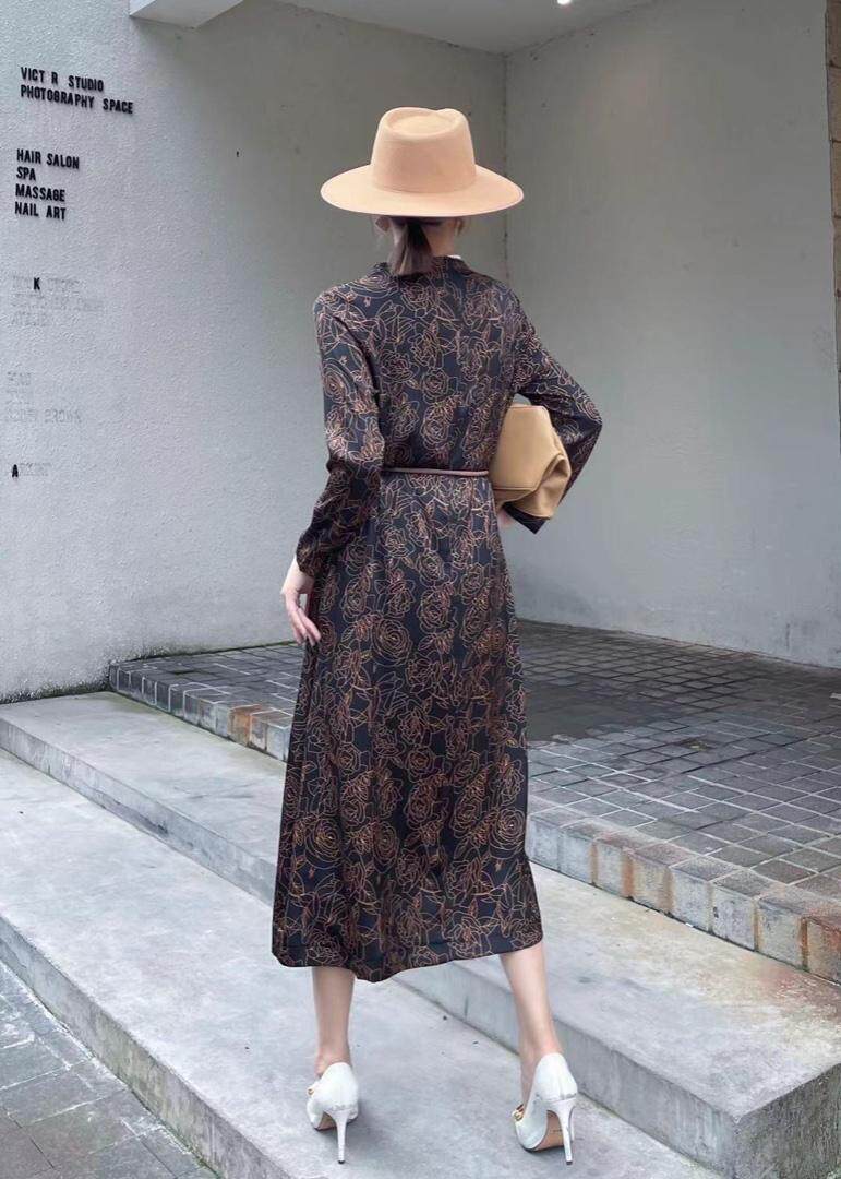 【现货】秋季新款-排扣花色连衣裙，女装连衣裙，陆氏青云