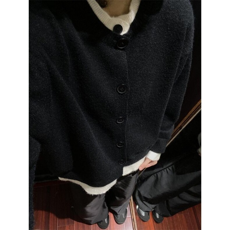 撞色拼接假两件开衫毛衣外套男韩版针织衫情侣款上衣M5014-P70图片