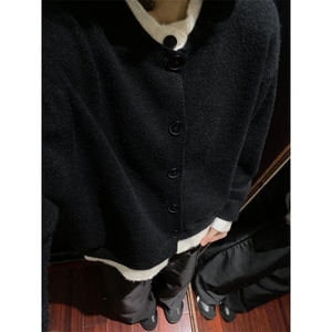 撞色拼接假两件开衫毛衣外套男韩版针织衫情侣款上衣M5014-P70图片