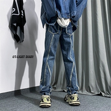 B221美式ins高街小众男女情侣款修身直筒牛仔裤LK22091-P60控78，男装牛仔裤，电商B221