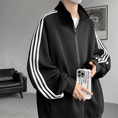 8XL-M三条杠运动卫衣特大码美式条纹立领夹克开衫外套JK5205/P65，男装夹克，电商B238