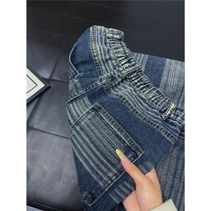 B221 美式ins高街暗黑个性重工艺直筒牛仔裤LK26645-特P46控78图片