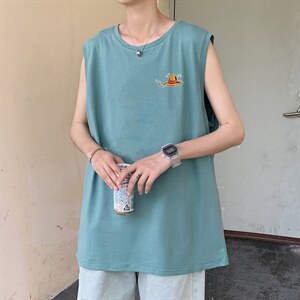 ！港风2023夏季无袖背心男加肥加大码宽松短袖T恤男BX245-P20图片