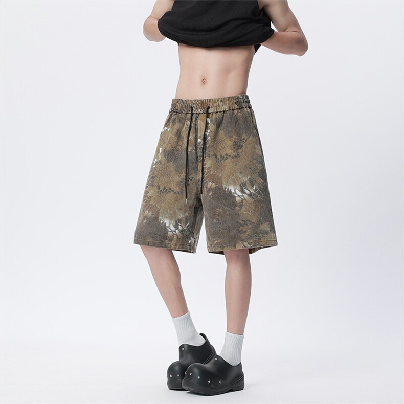 港风 蜂窝爆裂纹迷彩短裤五分裤休闲裤A014-DY25080-P45控68图片