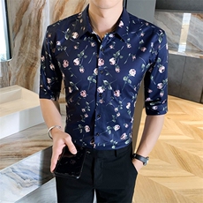 312A-101-P552025新款韩版修身帅气花衬衫英伦时尚男士衬衣B，男装衬衫，星座312A-5