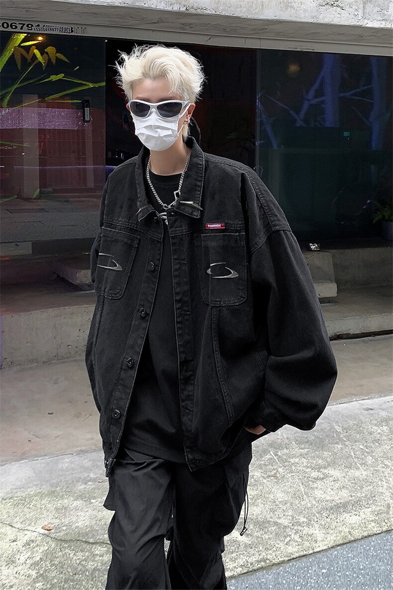男装牛仔外套2026秋季几何绣标印花男生翻领夹克XZ514-2-N98-P88,男装工装外套,星座514-2(原B239)