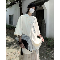 新中式衬衫男士韩版潮流刺绣痞帅气文艺2024新款ins外套CY771-P36，男装衬衫，星座412-2