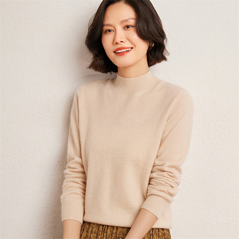 2025新款春秋季半高领羊绒衫女100纯羊绒针织衫女士羊绒毛衣,女装羊绒衫,广悦羊绒