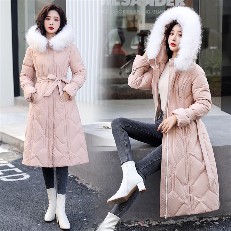 羽绒服女2021冬季新款加厚保暖外套中长款白鸭绒过膝显瘦貉子毛领，女装羽绒服，海爱依仁