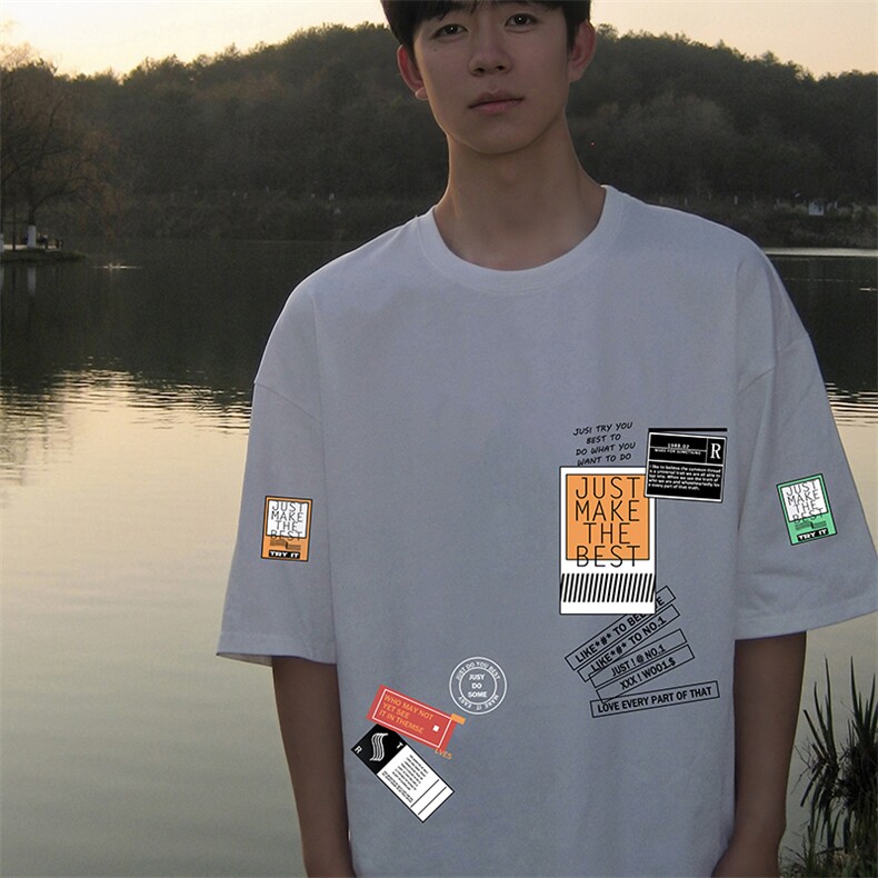 涂鸦补丁印花短袖T恤男潮牌潮流ins情侣上衣夏季新款大码宽松半袖图片
