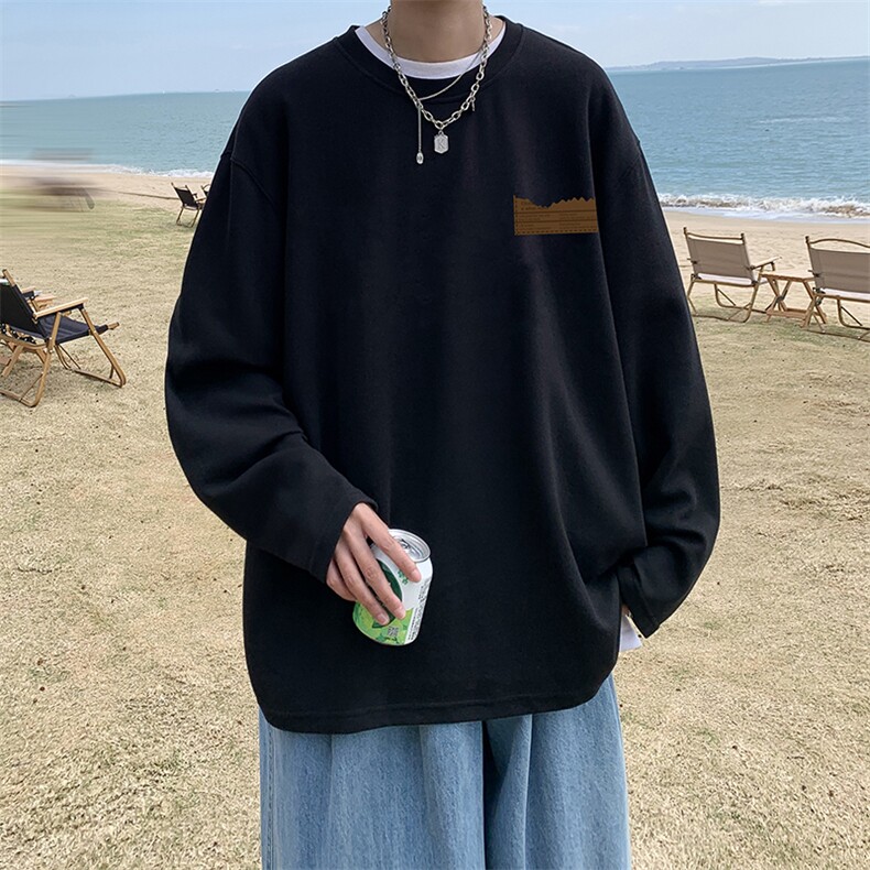 抖音供货、秋季现货舒适棉宽松重磅长袖T恤D223A-CT2324-特P28,男装T恤,电商019-1