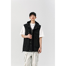 8XL-M四季工装外套街头机能口袋连帽防水无袖马甲坎肩JK1316P78，男装夹克，电商D206-1