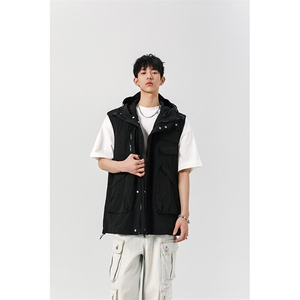 8XL-M 四季工装外套街头机能口袋连帽防水无袖马甲坎肩JK1316P78图片