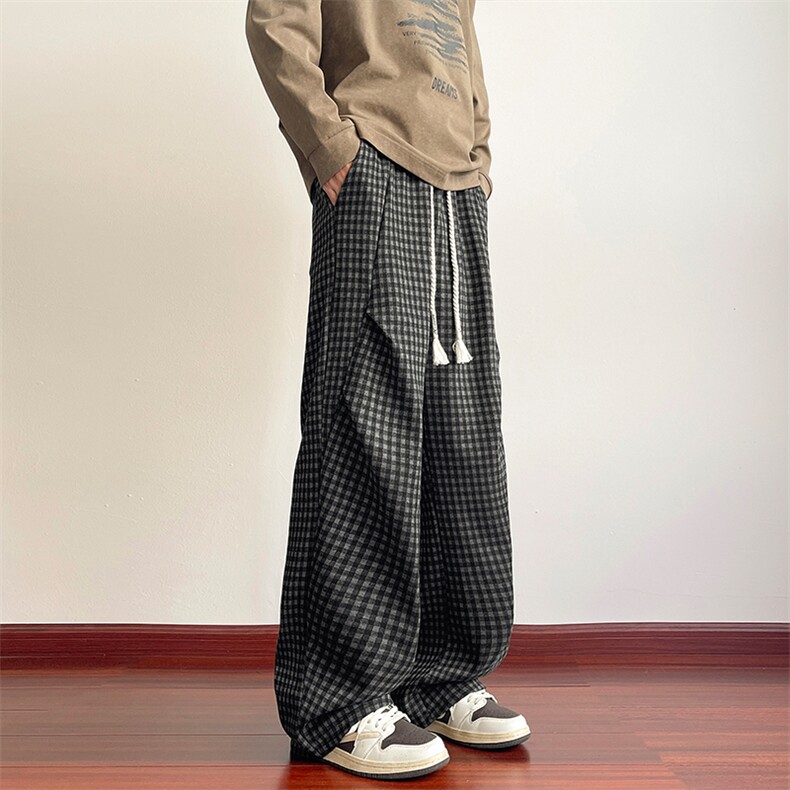 YK86101-P37聚酯纤维美式复古格子休闲裤男秋季直筒裤子,男装休闲裤,电商A086-1