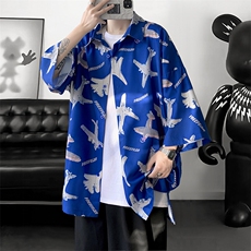 夏季潮流小飞机满印ins衬衫新款冰丝情侣装A071-C35-P38，男装衬衫，电商A071