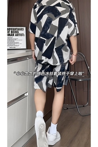 短袖衬衫男+短裤男潮流休闲套装男M-5XL大码TZ78704P50控98模特图图片