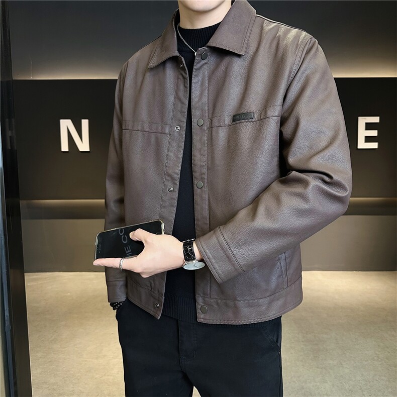 加绒皮衣男士外套冬季2025新款潮牌复古皮夹克A313-25905-P150,男装夹克,电商A313