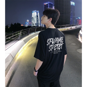 抖音得物 210克现货宽松纯棉美式潮牌印花落肩袖纯棉T恤AT21139图片