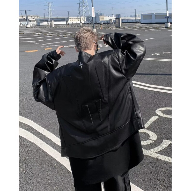 抖音品质春款机车夹克外套男炸街垫肩立领皮衣JK9298P85,男装夹克,星座1013-1