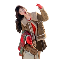 2楼002-2690-P185K278现货主推翻领气质加厚羊羔毛皮毛一体，女装羊羔毛/颗粒绒，千寻