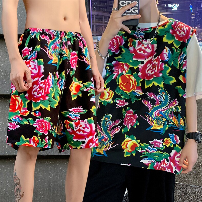 TZ01男士休闲大码东北大花T恤短裤套装男女运动休闲装风特色，男装休闲套装，星座115A(原星座507）