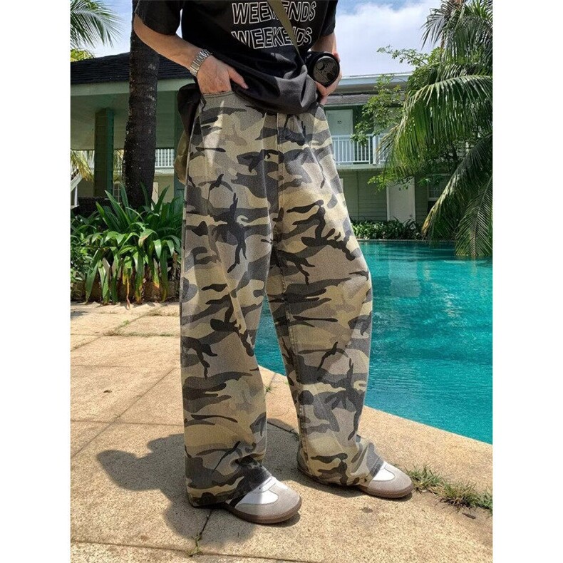 DK6698-P50美式高街战术迷彩男阔腿水洗工装牛仔裤拖地-网图现货,男装牛仔裤,星座603-2