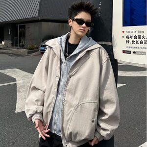 美式假两件夹克男春秋季宽松休闲潮牌复古小众解构外套W9348/P110图片