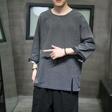 2025夏季风男装棉麻短袖t恤男宽松大码上衣QT6008-1/T063-P60，男装T恤，电商A008