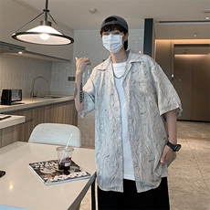 2023港风文艺条纹长袖衬衫男春秋宽松潮流衬衣，男装衬衫，星座716-4