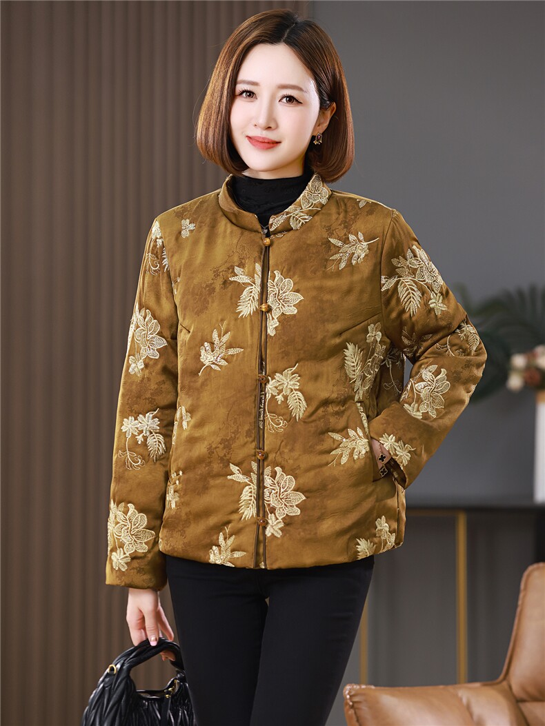 现货重工绣花亮片夹棉新中式洋气羽绒棉复古保暖棉衣女式冬季外套,女装棉衣/棉服,木橙西子