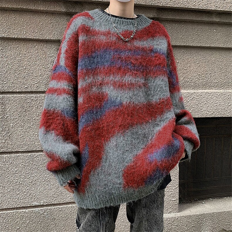 现货条纹渐变毛衣秋冬美式复古慵懒风潮牌针织衫男M1610-P45，男装针织衫/毛衣，星座512-4