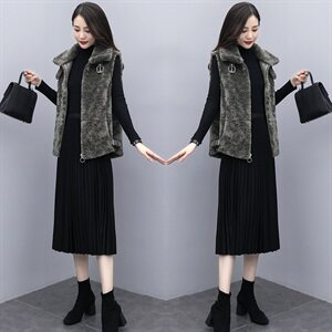 马甲女2021冬季新款韩版休闲外搭仿皮草外套时尚獭兔毛马夹上衣潮图片