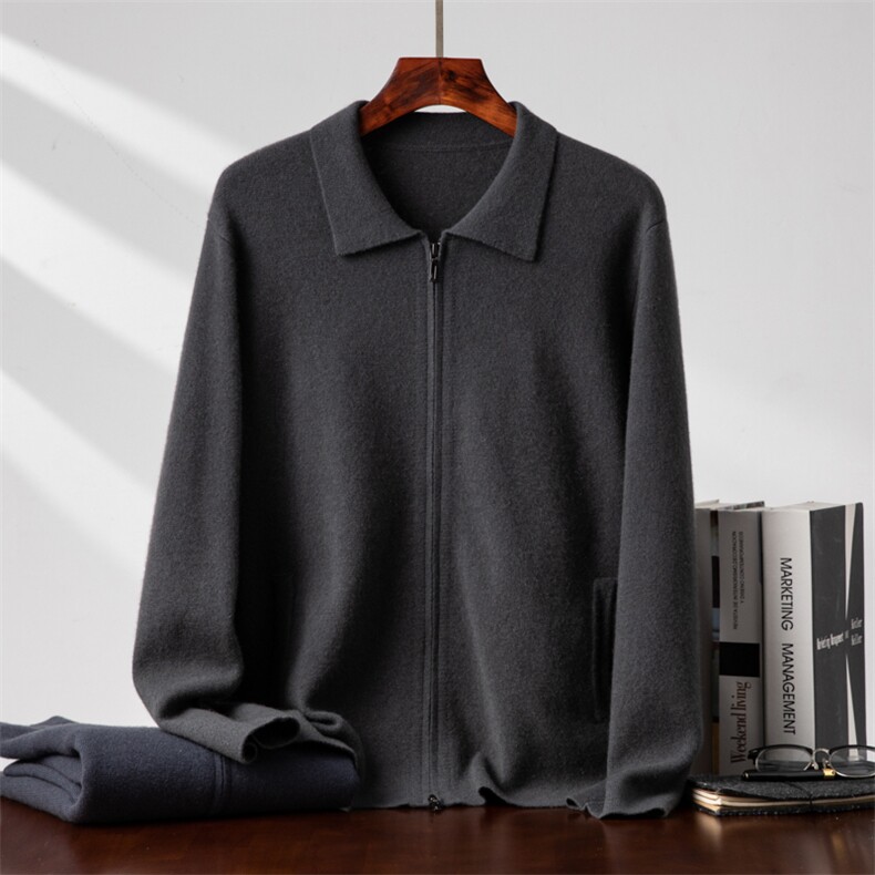 2025年秋季新款百搭四平加厚翻领正装，男装羊绒套衫，台绒羊绒