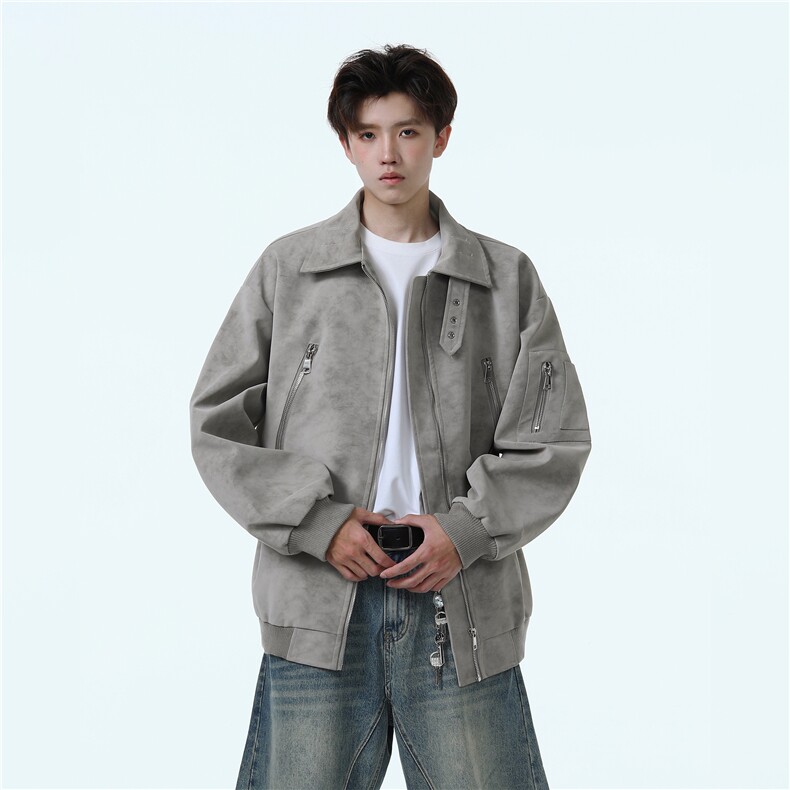 PY2503/P95秋装新款宽松皮衣皮夹克男休闲百搭潮流痞帅上衣外套,男装皮衣,电商B210